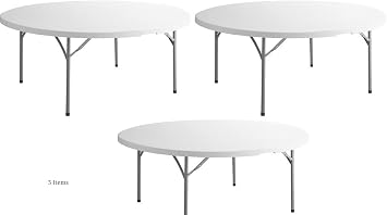 Pack 3 180cm / 72" Round Folding Table Round Fold Up Table Granite Outdoor Table White Round Folding Table Plastic Round Folding Table Banquet Folding Table 72 Inch Round Table Large Plastic Table