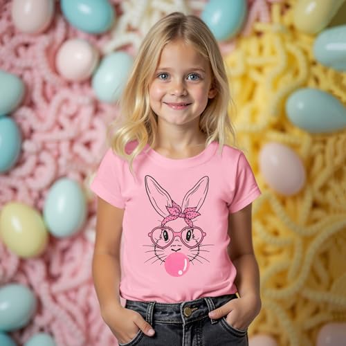 Image of MODNTOGA Girl Happy Easter Crewneck Shirt Glasses Bunny Graphic T-Shirt Big Kid Cute Rabbit Print Easter Holiday Pullover Top