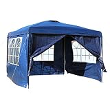 3x3m Pavillon, blau, mit abnehmbaren Seitenteilen und großen Fenstern, Gartenpavillon, Partyzelt