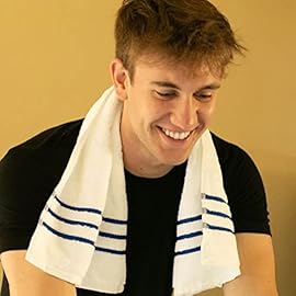 Down Etc Gym Towels Sonoran Desert Collection Ultra-Soft and Absorbent 100% Cotton Terry Workout Spa Yoga Towel, 12.5 x 32.5-Inches, White with Blue Stripes