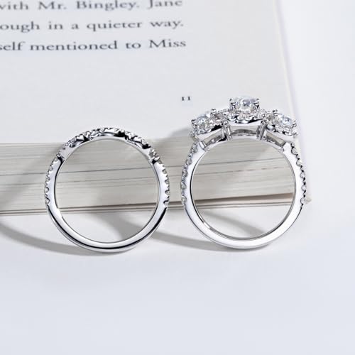 Moissanite Ring Set for Women 3 Stone Oval Cut D Color VVS1 Platinum Plated 925 Sterling Silver4