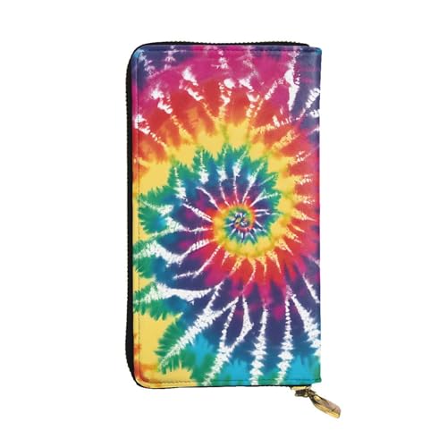 Leather Wallet for Women & girls, Fashion Long billfold Wallets, Durable Ladies purse for Daily, tie dye rainbow ID card package, Slim Thin RFID Blocking Credit Card Wallets with Zipper Coin Pocket