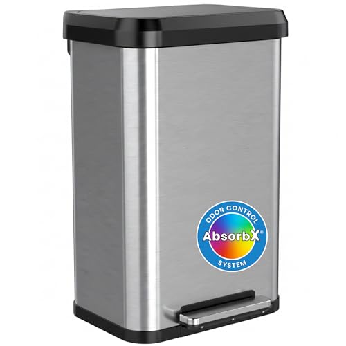 Image of iTouchless SoftStep EXP 13.2 Gallon Step Pedal Kitchen Trash Can with AbsorbX Odor Filter, Stainless Steel with Dent-Proof Plastic Lid, 50 Liter Garbage Bin for Home, Office, Business, Store