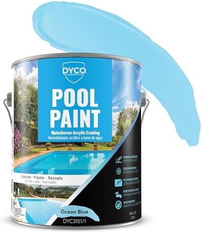 Dyco Waterborne Acrylic Pool Paint, Resistant to UV, Water, Salt, Chemicals, Fading, Cracking & More, Seals Hairline Cracks (Ocean Blue, 1 Gallon)