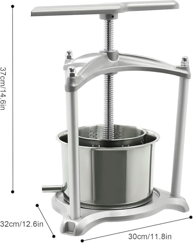 Manuale Frutta Pressa Succo In Acciaio Inox Succo Estrattore per Cider Vegetable Olive Oil 3L Inner 6L Barrel esterno con T Handle Filtro Sacchetto di Silicone Tubo per uso domestico Cucina Fattoria