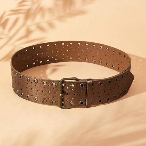 Double Hole Studded Leather Belt,Jeans Waistband Hiphop Styles Waist Belt For Men And Women3