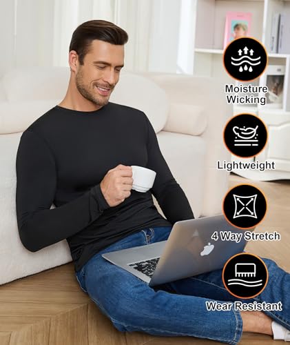 BESTENA Men's Long Sleeve Thermal Underwear Fleece Lined Base Layer Cold Weather Tops Long John Shirts for Men4