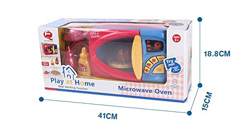 MeeYum Kids Pretend Play Kitchen Appliance Toys Electronic Kitchen Toy Microwave Oven with Realistic Lights and Sound, Includes Pretend Food