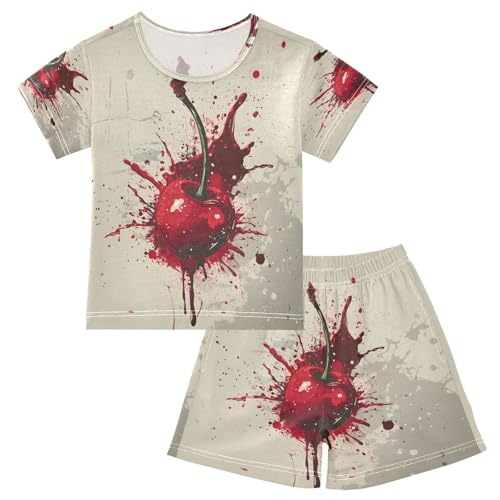 senya Short Sleeve Pajamas Sets Summer Cotton Sleepwear Graffiti Style Cherry