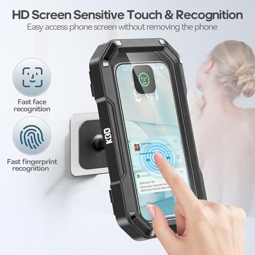 Image of KDD Shower Phone Holder Waterproof - 360 Rotation Detachable Phone Case, Fully Enclosed High Touch Sensitive Design Wall Phone Mount Stand, Bathroom Mirror Bathtub Accessories for 4-6.7 inch Cellphones