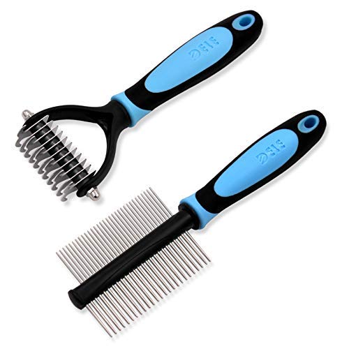 Shd 2 Pack Pet Grooming Tool With Double Sided Dematting Rake Brush And Deshedding Comb For Medium, Longhaired Curl Dog Or Cat #TOP29