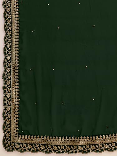 Image of Women's Georgette Embroidery Border Beads work Saree with Blouse Piece