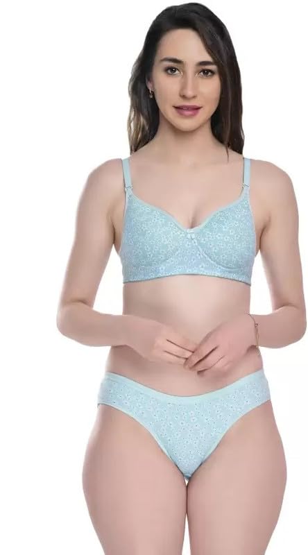 Image of Women's Cotton Full Coverage Lightly Padded Wire Free Sexy Bra Panty Lingerie Set Honeymoon Bikni Set for Girl's Combo Pack of 3
