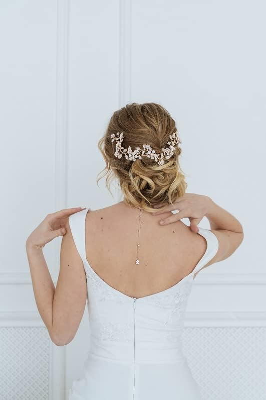 SWEETV Teardrop Wedding Back Necklace for Bride Bridesmaids, Cubic Zirconia Simple Back Pendant Bridal Necklace for Wedding Party - Image 4