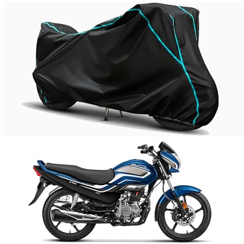 Image of Waterproof Bike Body Cover Compatible for | Hero Super Splendor Disc | Taffeta Fabric, Sky Piping Design, Bottom Elastic Fit | Dustproof, Sun UV & Rain Protection for All Weather.