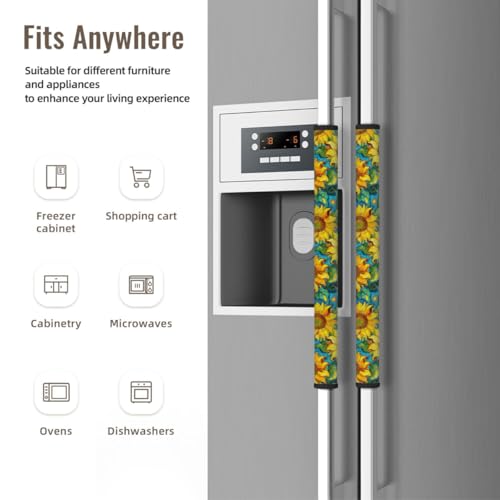 Image of Sunflowers Refrigerator Door Handle Covers Set of 2, Spring Decoration Neoprene Fridge Door Handle Covers Washable Non-Slip Protector for Fridge Dishwasher Appliance, Keep Your Kitchen Clean