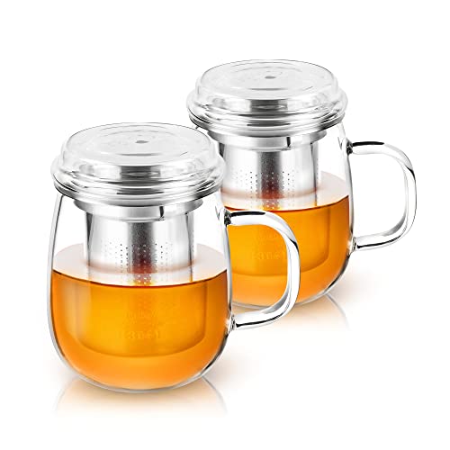 Impolio Teeglas mit Edelstahl-Sieb 2-teiliges Set 430 ml, Geschenke für Frauen, Teekanne, Gläser, Tasse, Teekanne mit Siebeinsatz Matcha Set, Tassen Set (2 x 430 ml)