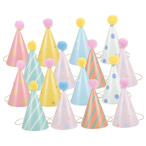 Ciieeo 16 Pezzi Cappellini Conici Festa Compleanno in Colorata Cappelli Compleanno Riutilizzabili per Foto e Decorazioni Feste Ragazzi Ragazze