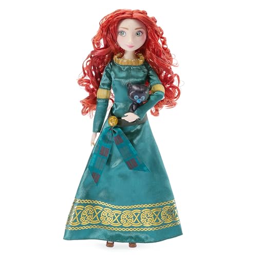 Disney Store Official, Brave, Mérida, muñeca clásica, 30 cm, para niños, juguete posable con vestido verde azulado real y detalles de inspiración celta, y amigo sorpresa, para mayores de 3 años
