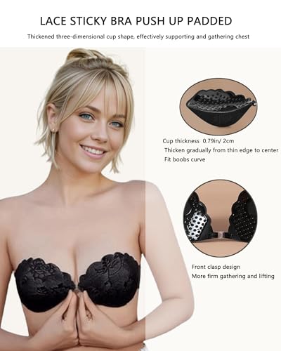 Image of Adhesive Bra Push up Strapless Sticky Invisible Upgrade Lace Bras for Women Dress Backless with Detachable Strap Nipple Cover