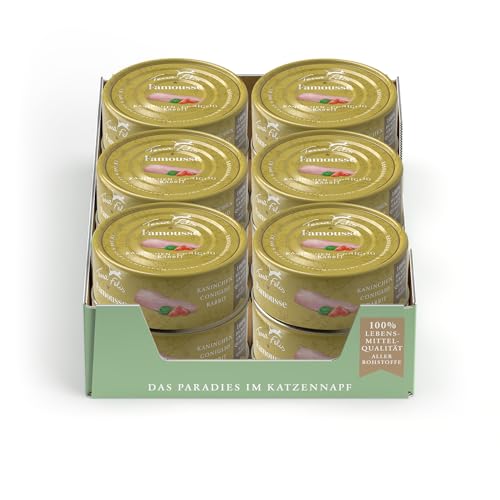 TERRA FELIS Kaninchen - Famousse Nassfutter, 12x80g I Premium Katzenfutter in 100% Lebensmittelqualität Aller Rohstoffe I Hergestellt in Bayern | zuckerfrei & getreidefrei I Alleinfuttermittel