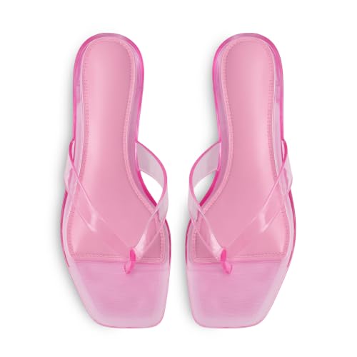 Image of Dsevht Kitten Heels for Women Jelly Square Open Toe Sandals Flip Flop Heel Summer Low Heeled Thong Sandals