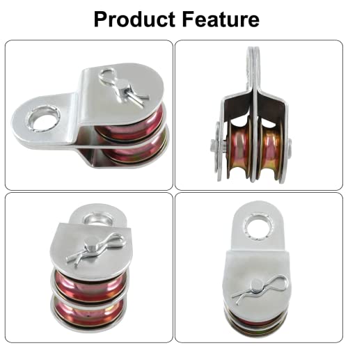 2 poleas dobles pesadas de acero inoxidable de 1.5 pulgadas, rodillo de polea doble para elevación eficiente de la cuerda, ideal para uso doméstico e industrial