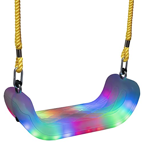 Firefly LED Lighted Swing Seat with Adjustable Rope and Chains. 24 Lights Illuminate in Day or Night. Outdoor/Indoor Use. 150lb User Capacity. 15