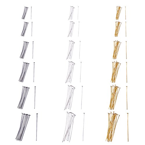 PandaHall Elite 1740 Pcs 6 Size 3 Color Iron Headpins Jewelry Making Findings(40mm, 35mm, 28mm, 22mm, 20mm, 16mm)
