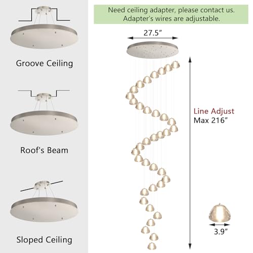 Image of 36 Light 216'' Long Large Crystal Chandeliers LED Chandeliers for High Ceiling Handing Light Fixture for Entrance Hallway Foyer Staircase Lobby Silver