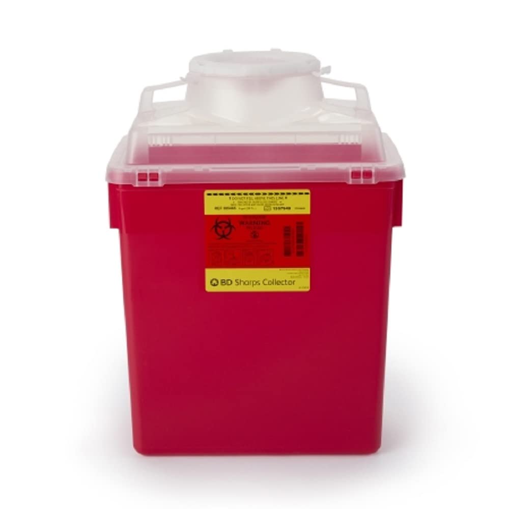 BDBiosciences 6 Gal. Multi-Use Nestable Sharps Collector, Red Base/Natural Top, Funnel Entry, 1 Each, 305465
