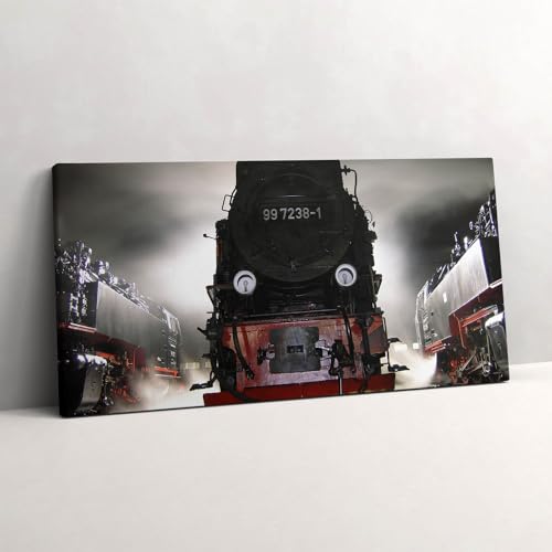 Tableau photo sur toile locomotives la nuit décoration murale industrielle pour bureau
