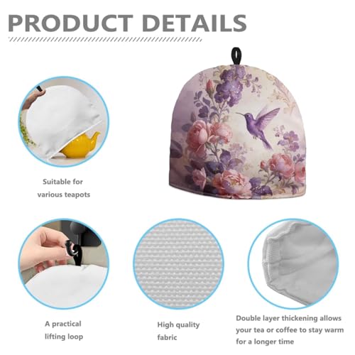 Image of Hummingbird Print Tea Cozy for Teapot Insulated Large Teapot Warm Tea Kettle Cover Machine Washable Coffee Pot Cloth Covers Kitchen Home Decorations for Party