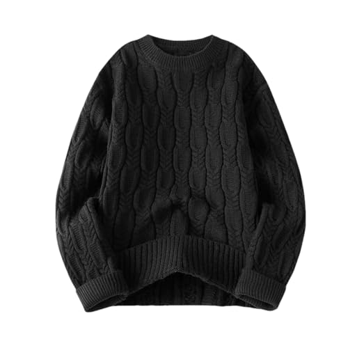 Mens Retro Lazy Twisted Sweater Crew Neck Thick Thick Line Jumper Christmas Pullover Tops