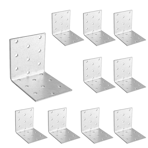 OMIDEAS 10 x Angle Brackets (60 x 60 x 60 x 2) Corner Metal Braces Wood Timber Galvanised Steel Sheet Connecting Joining Fixing L Repair Connector