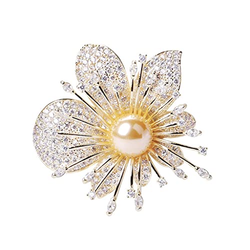 Broche fleur de zircon et perles élégante pour femme en diamant complet