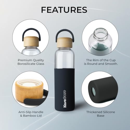 Image of Premium 500ml Borosilicate Glass Water Bottle | Protective Silicone Sleeve & Bamboo Lid | BPA-Free Construction | Leak-Proof Cap | Perfect for Office, Yoga, Travel | Everyday Hydration