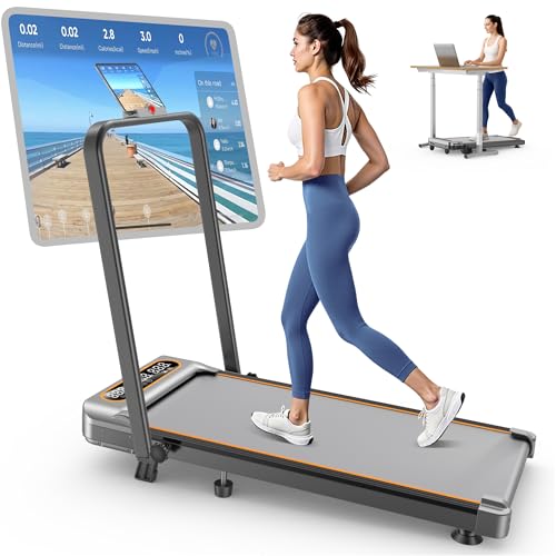 Foldable Treadmill with 10% Incline Upgrade 3.5HP Low Noise Walking Pad Treadmill with Handle Bar...
