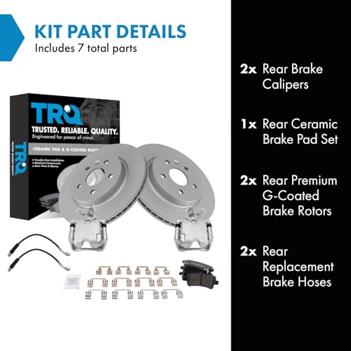 Image of TRQ Rear Brake Pad and Rotor Set Ceramic G Coated Rotors Calipers Compatible with 2013-2016 Buick LaCrosse 2011-2016 Regal 2014-2018 Chevrolet Impala 2013 Malibu