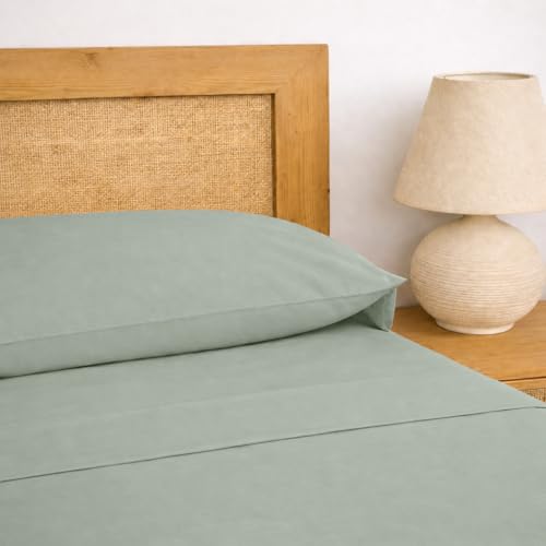 TRAMAS+ Sabanas 90x190 / 200cm 100% algodón Suave, Juego de sábanas 3 Piezas, Sabana Bajera Ajustable, Encimera, 1 Fundas de Almohada 110x45cm, Certificado Oeko Tex- (Cama 90, Verde Tiffany)