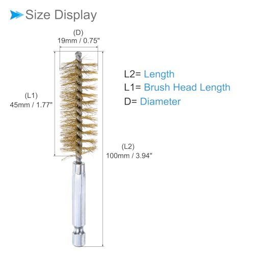 Image of Bore Brush, 19mm Dia 4 Inch Length, Brass Cleaning Wire Brushes with 1 /4 Inch Hex Shank - (Applications: for Power Drill, Die Grinder)