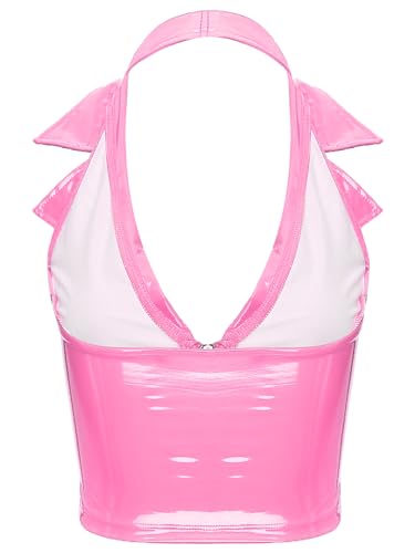 Hularka Women's Sexy Leather Halter Neck Zipper Vest Notched Lapel Waistcoat Clubwear Tank Top4