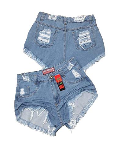 Kit 3 Short Bermuda Jeans Feminino Cintura Alta Hot Pants Estilo Anitta (42)