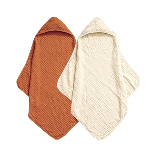 Image of david's kids 2 Pack Hooded Baby Towels, 100% Muslin Cotton 6-Layer Ultra Soft Breathable Absorbent Baby Bath Towels for Infant and Toddler, Newborn Essentials, Large 32x32Inch, Beige & Brown