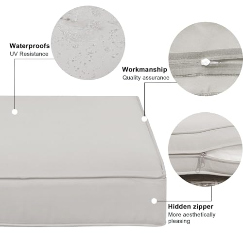 Jadoxy Outdoor Cushion Covers 4 Pack Waterproof&Fade Resistant Zipper Patio Furniture Cushion Covers for Couch,Sofa,Chair (Replacement Covers Only) (19×19×3, Light Gray)