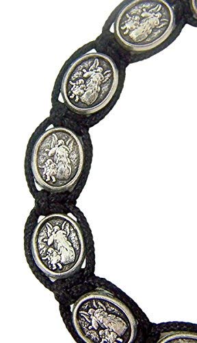 Silver Toned Archangel Saint Michael Medal On Adjustable Cord Bracelet, 8 Inch #TOP2