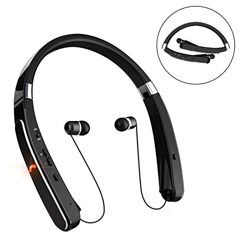 Bluetooth Headphones, 30Hr Playtime V4.1 Bluetooth Headset with Noise Cancelling Earbuds Retractable