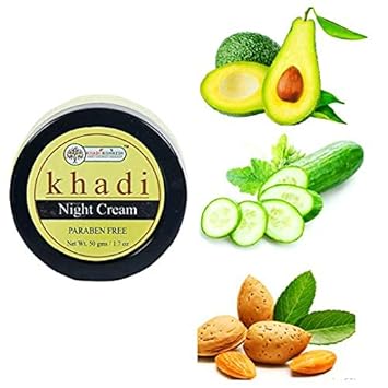KHADI RISHIKESH Herbal Night Face Cream For Anti Aging Wrinkles ,Pigmentation | Fight Puffiness | lightening & Brightening skin | Overnight Repair | Paraben Free l Young Boys & Girls, Men & Women 50GM