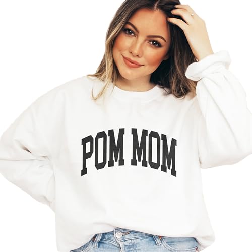 Pom Mom Varsity Sweatshirt, Cute Pomeranian Pet Parent Sweater, Pom Dog Mom Gift, Dog Lover Shirt, Unisex Womens Crewneck Sweatshirt Sand3