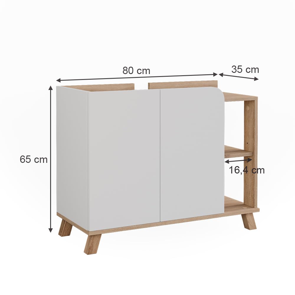 Vicco Mueble bajo Lavabo Karen, Sonoma/Blanco, 80 x 65 cm | con 2 puertas, para un almacenamiento que ahorra espacio debajo del fregadero